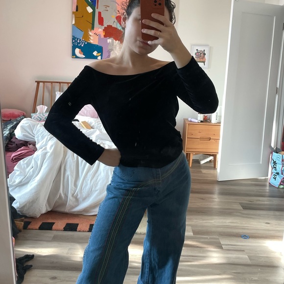 Ann Taylor Factory Tops - Ann Taylor Factory Velvet Off the Shoulder Bardot Top